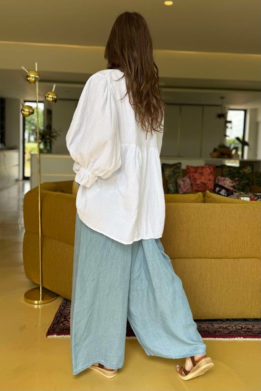 Made in Italy Paulo Pillow Cotton Puff Sleeve Shirt White /16 =